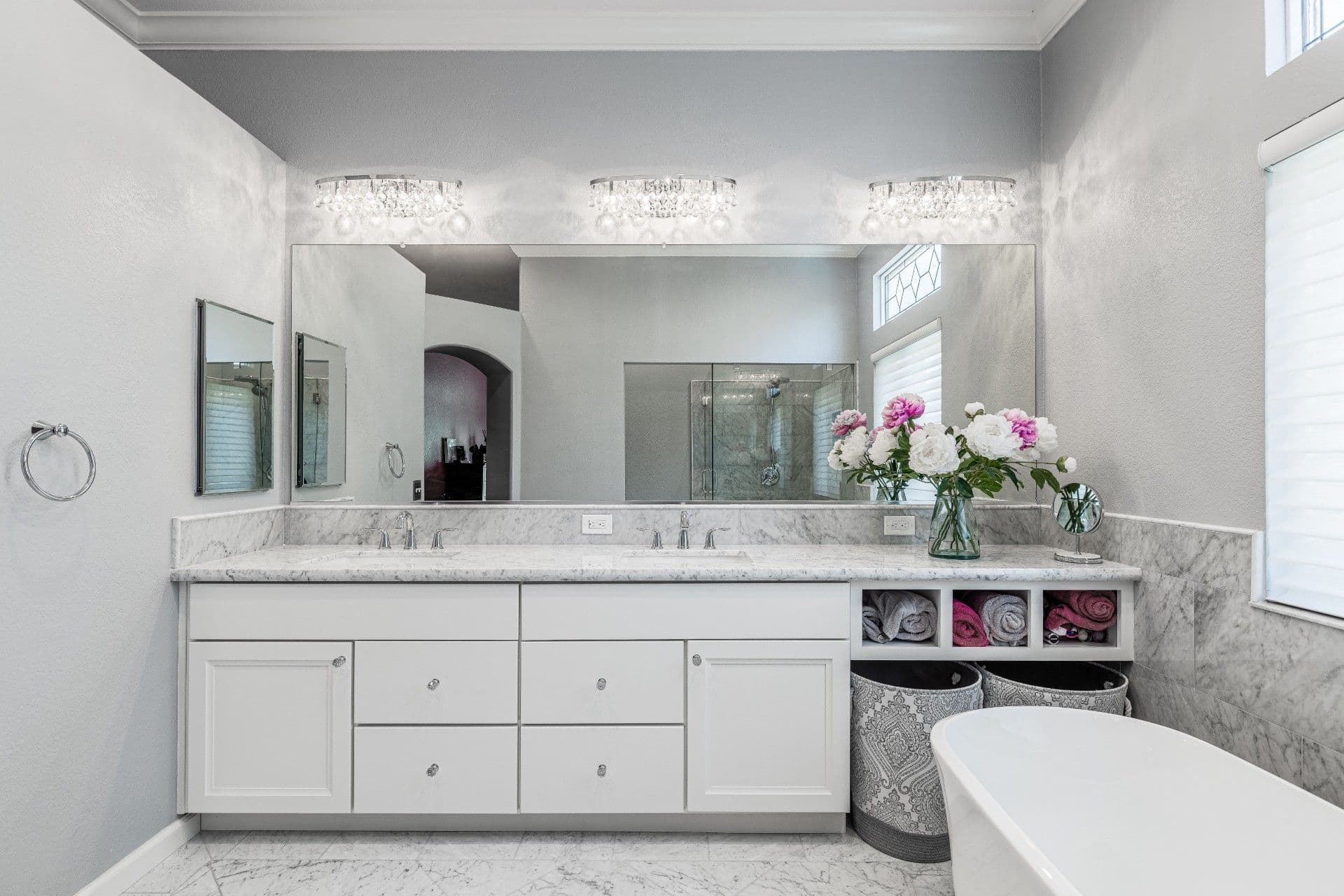 Bathroom with white cabinets