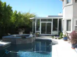Backyard with pool in residential home in Sacramento, CA.