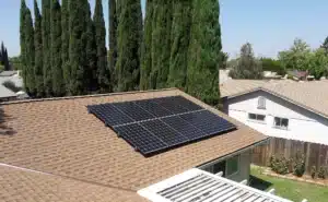 Solar panels on residential roof in Sacramento, CA.