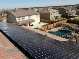 Solar panels in residential neighborhood in Sacramento, CA.