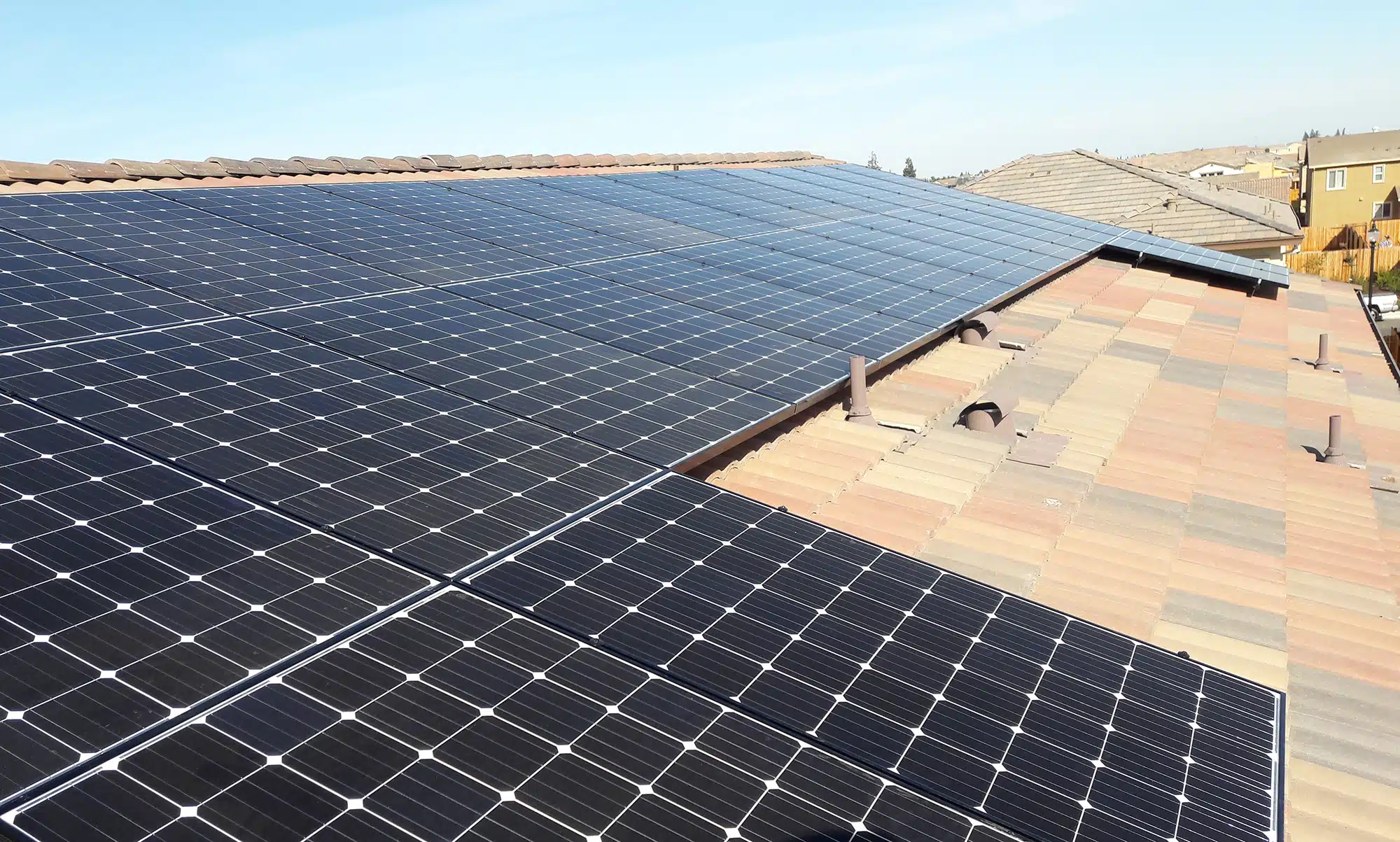 Solar panels on tile roof in Sacramento, CA.