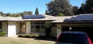 Multiple solar panels on residential roof in Sacramento, CA.